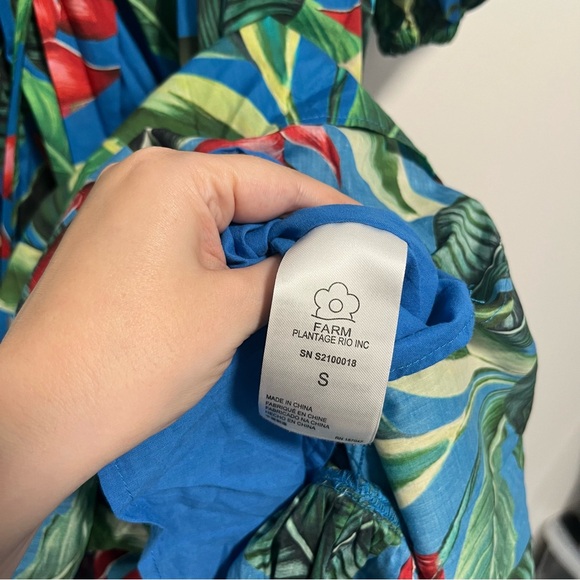 Farm Rio Dream Garden Tropical Puff Sleeve Beaded Tiered Midi Dress Small - Picture 11 of 13